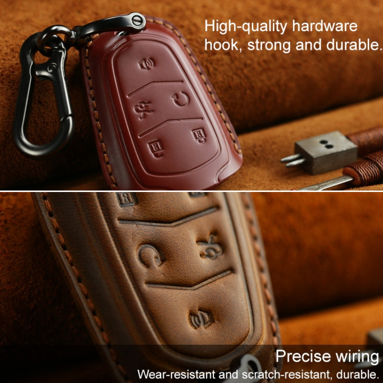 For Cadillac Car Cowhide Leather Key Protective Cover Key Case, Five Keys Version (Brown)