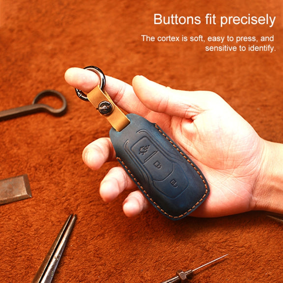 For Ford Old Style Car Cowhide Leather Key Protective Cover Key Case (Brown)
