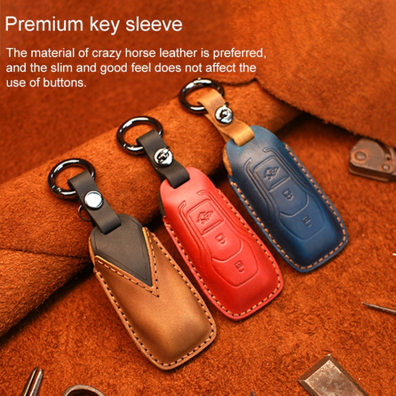 For Ford Old Style Car Cowhide Leather Key Protective Cover Key Case (Brown)