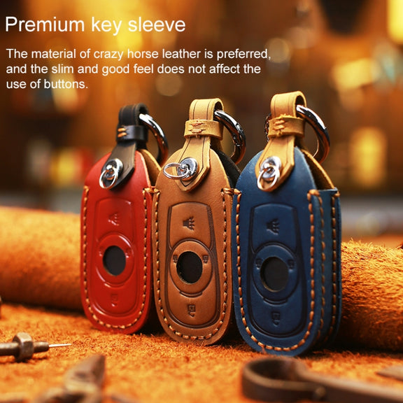 For Buick Car Cowhide Leather Key Protective Cover Key Case, Four Keys Version (Blue)
