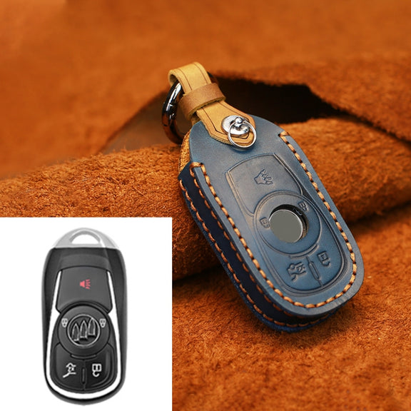 For Buick Car Cowhide Leather Key Protective Cover Key Case, Five Keys Version (Blue)