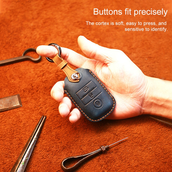For Kia Old Style Car Cowhide Leather Key Protective Cover Key Case (Brown)