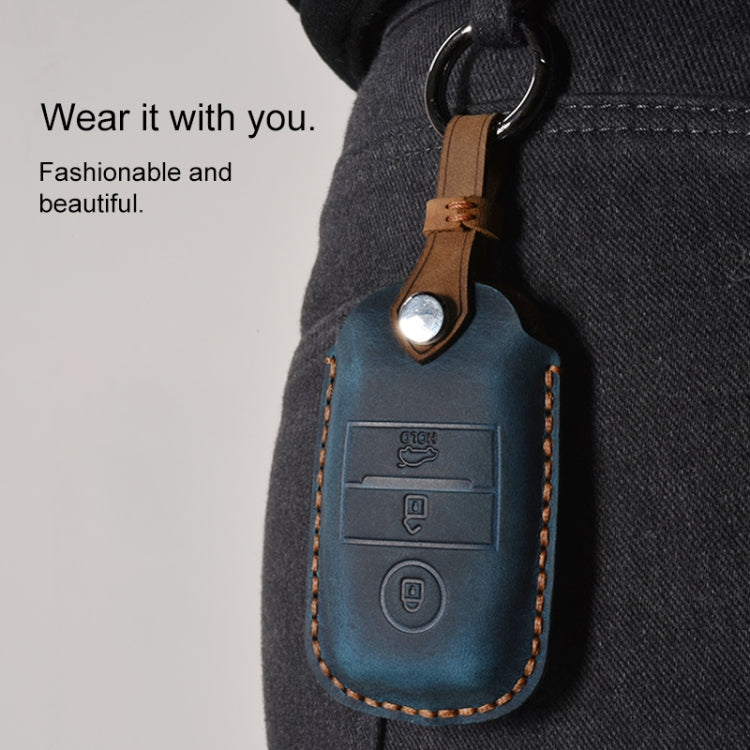For Kia Old Style Car Cowhide Leather Key Protective Cover Key Case (Brown)