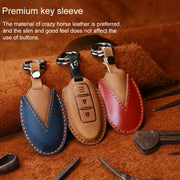 For Nissan Car Cowhide Leather Key Protective Cover Key Case, Three Keys Tailgate Version (Blue)