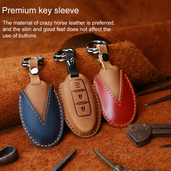 For Nissan Car Cowhide Leather Key Protective Cover Key Case, Three Keys Tailgate Version (Red)