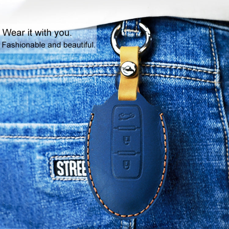 For Nissan Car Cowhide Leather Key Protective Cover Key Case, Four Keys Version (Red)