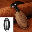 For Nissan Car Cowhide Leather Key Protective Cover Key Case, Three Keys Horn Version (Brown) - Car Key Cases by PMC Jewellery | Online Shopping South Africa | PMC Jewellery | Buy Now Pay Later Mobicred