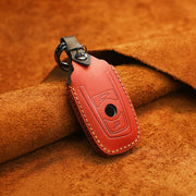 For BMW Old Style Car Cowhide Leather Key Protective Cover Key Case, Two Keys Version (Red)