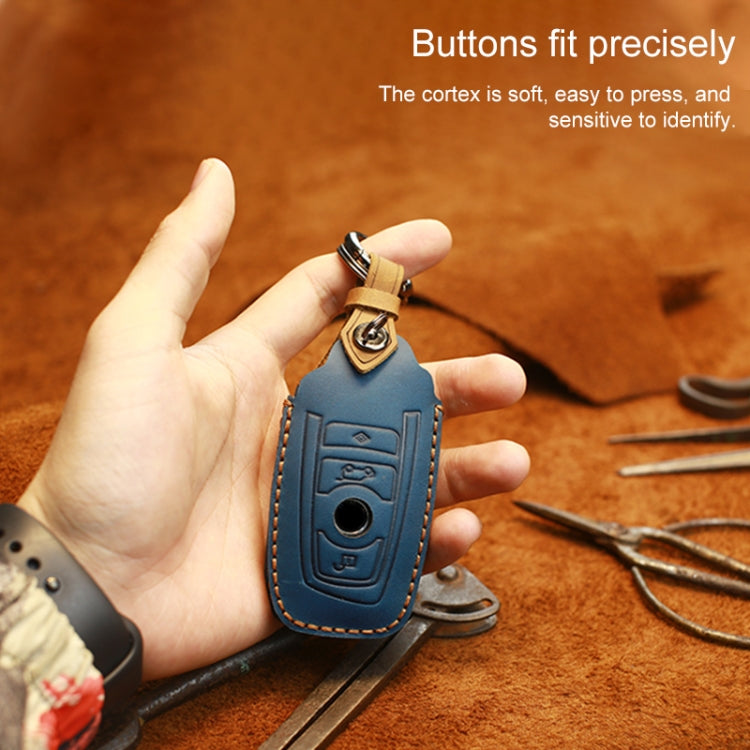 For BMW Old Style Car Cowhide Leather Key Protective Cover Key Case, Two Keys Version (Red)
