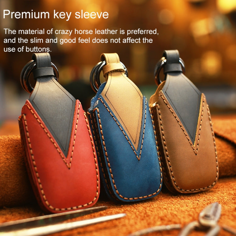 For BMW Old Style Car Cowhide Leather Key Protective Cover Key Case, Two Keys Version (Red)