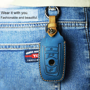 For BMW Old Style Car Cowhide Leather Key Protective Cover Key Case, Two Keys Version (Red)