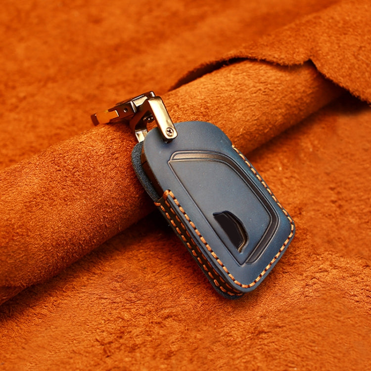 For Cadillac New Style Car Cowhide Leather Key Protective Cover Key Case (Blue)