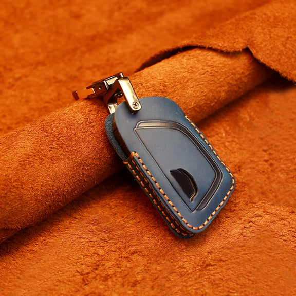 For Cadillac New Style Car Cowhide Leather Key Protective Cover Key Case (Blue)