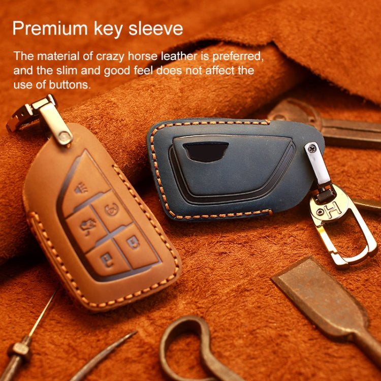 For Cadillac New Style Car Cowhide Leather Key Protective Cover Key Case (Blue)