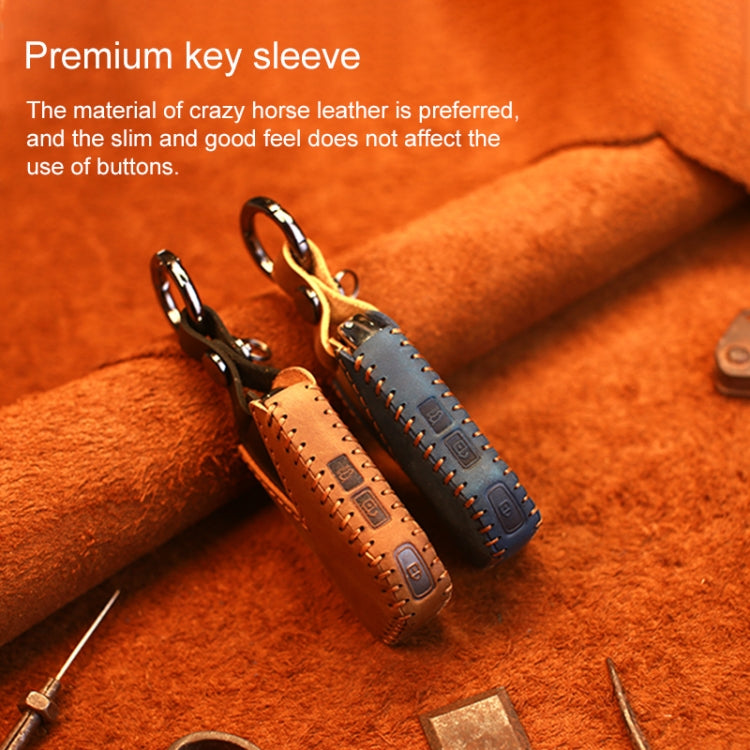 For Kia Car Cowhide Leather Key Protective Cover Key Case, Round Version (Brown)