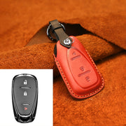 For Chevrolet Car Cowhide Leather Key Protective Cover Key Case, Three Keys Version (Red)