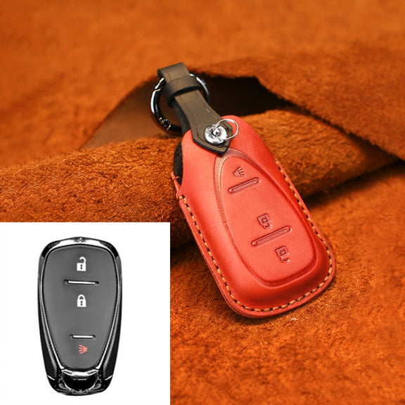 For Chevrolet Car Cowhide Leather Key Protective Cover Key Case, Three Keys Version (Red)