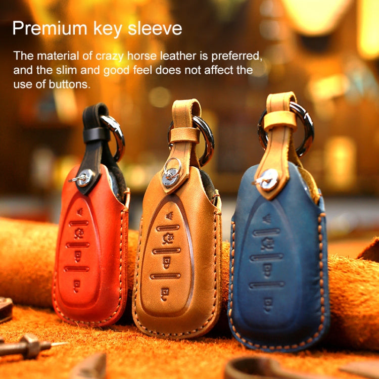 For Chevrolet Car Cowhide Leather Key Protective Cover Key Case, Three Keys Version (Brown)