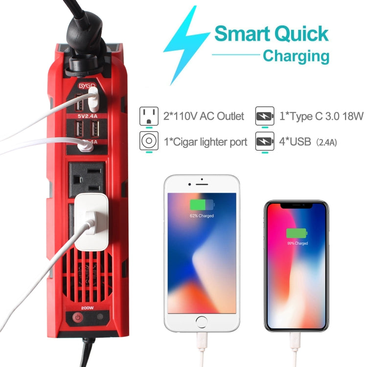 12V to 110V 200W Car Correction Sine Wave Inverter, US Plug