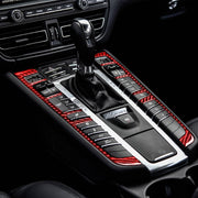 Car Carbon Fiber Gear Button Frame Decorative Sticker for Porsche Macan 2014-2021, Left and Right Drive Universal (Red)