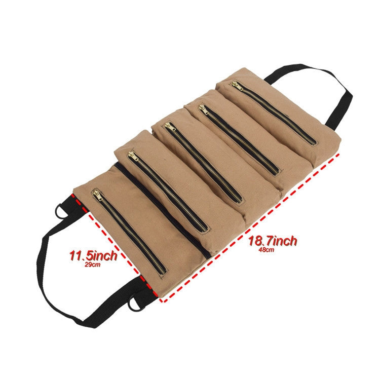 Car Auto Multi-function Canvas Storage Bag Portable Tool Bag Hanging Pocket Bag (Khaki)
