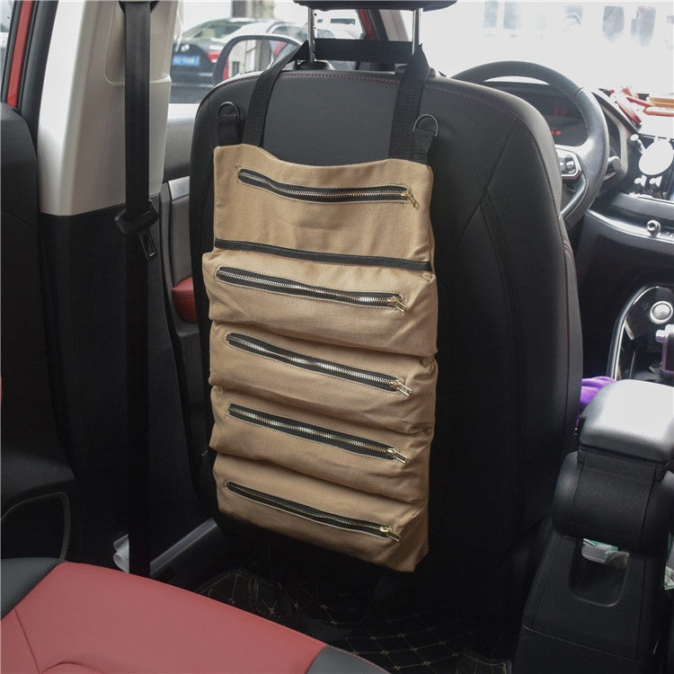 Car Auto Multi-function Canvas Storage Bag Portable Tool Bag Hanging Pocket Bag (Khaki)