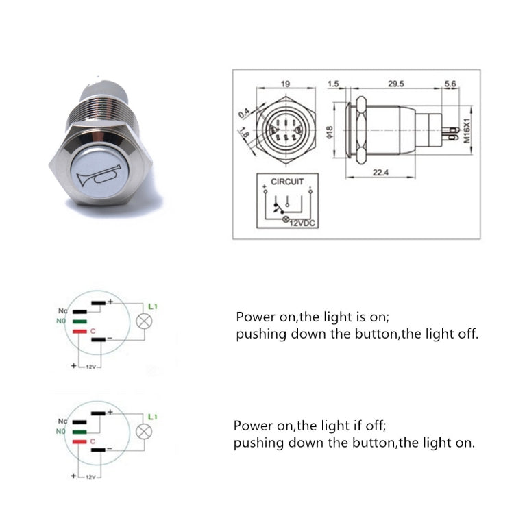 Momentary Reset Switch Push Button 16mm 12V for Car Motorcycle Horn Speaker