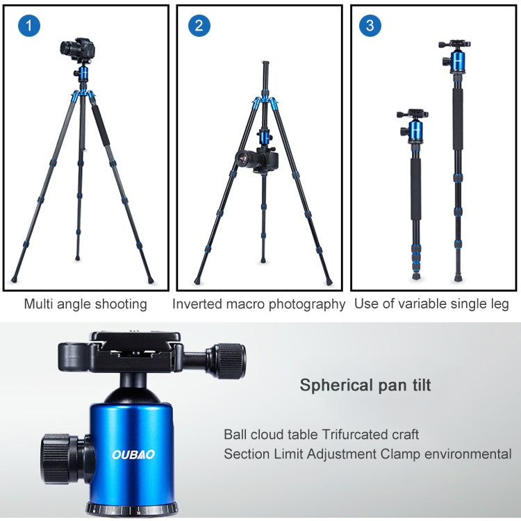 TRIOPO Oubao A-688 Adjustable Portable  Aluminum Alloy Tripod with Ball Head for SLR Camera