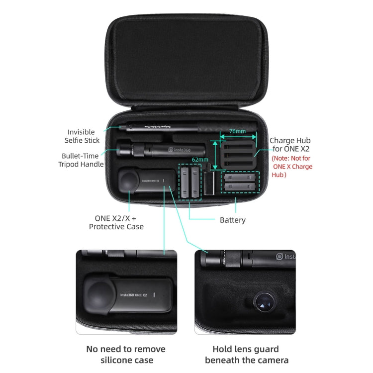 Sunnylife IST-B193 Storage Bag Case Handbag for Insta360 ONE X2 / X(Black)