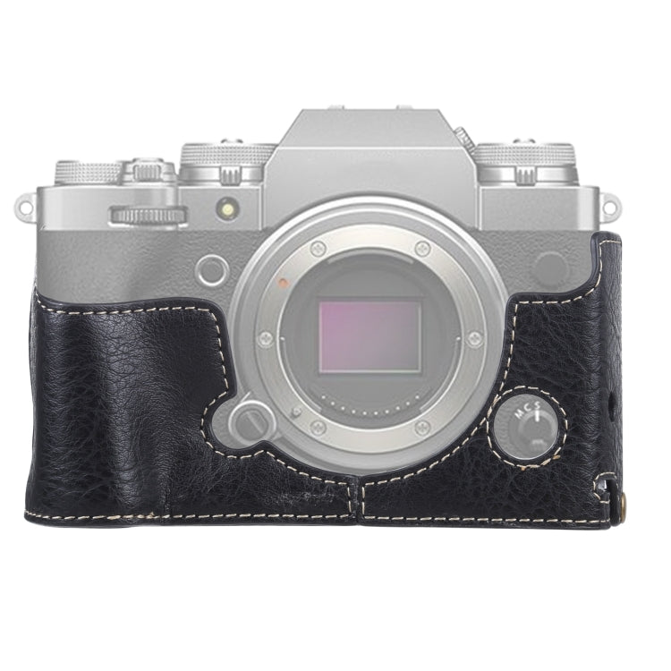 1/4 inch Thread Litchi Texture PU Leather Camera Half Case Base for FUJIFILM X-T4 (Black)