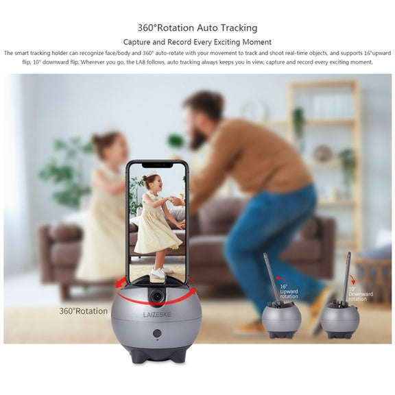 LAIZESKE LA8 Smart Robot Cameraman 360 Degree Auto Tracking Phone Holder (Grey)