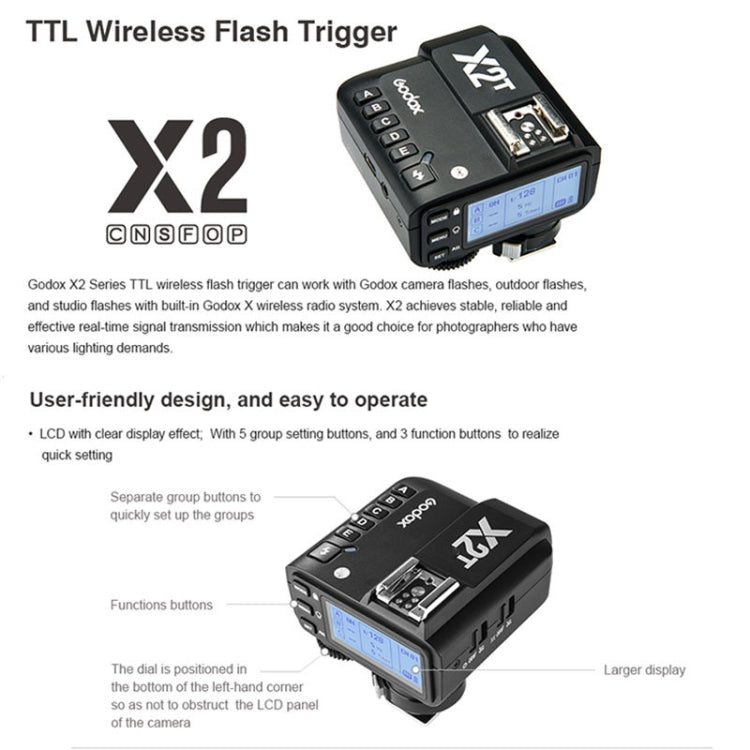 Godox X2T-O E-TTL II Bluetooth Wireless Flash Trigger for Panasonic / Olympus (Black)