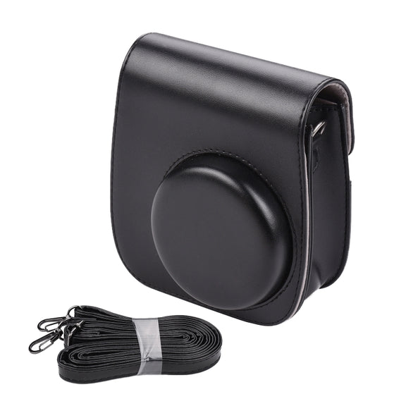 Solid Color Full Body Camera Leather Case Bag with Strap for FUJIFILM Instax mini 11 (Black)