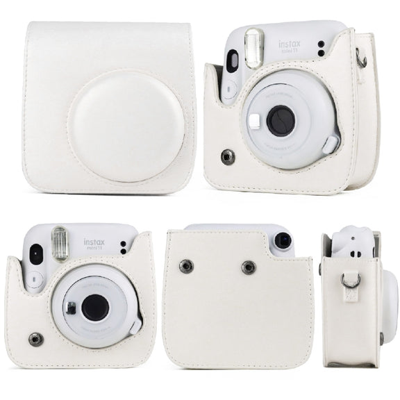 Solid Color Full Body Camera Leather Case Bag with Strap for FUJIFILM Instax mini 11 (Black)