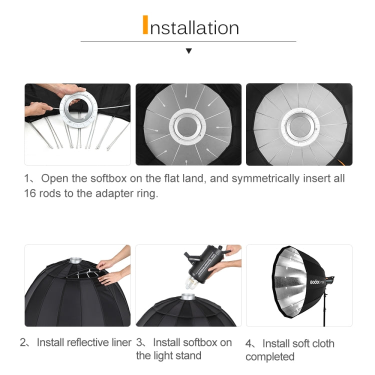 Godox P90H 90cm Deep Parabolic Softbox Reflector Diffuser Studio Light Box (Black)