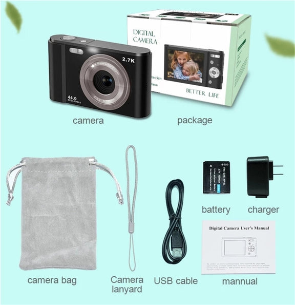 DC302 2.88 inch 44MP 16X Zoom 2.7K Full HD Digital Camera Children Card Camera, AU Plug (Black)