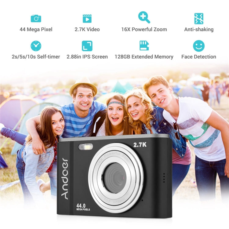 DC302 2.88 inch 44MP 16X Zoom 2.7K Full HD Digital Camera Children Card Camera, UK Plug (Silver)
