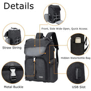 CADeN M8 Side Open Canvas Large Capacity Photography Backpack Shoulder Bag