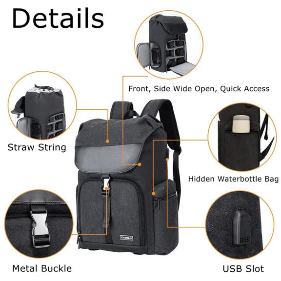 CADeN M8 Side Open Canvas Large Capacity Photography Backpack Shoulder Bag