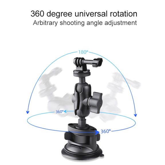 Dual Suction Cup Mount Holder with Tripod Adapter & Steel Tether & Safety Buckle (Black)