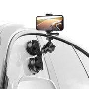 Dual Suction Cup Mount Holder with Tripod Adapter & Steel Tether & Safety Buckle (Black)