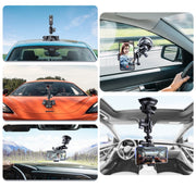 Dual Suction Cup Mount Holder with Tripod Adapter & Steel Tether & Safety Buckle (Black)
