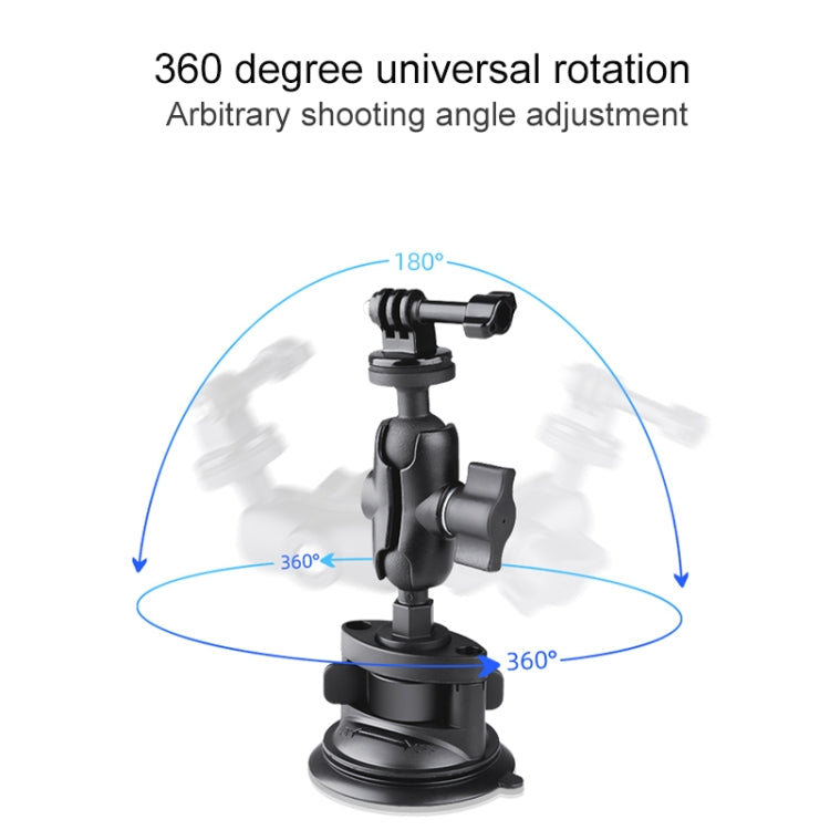 Single Suction Cup Mount Holder with Tripod Adapter & Steel Tether & Safety Buckle (Black)