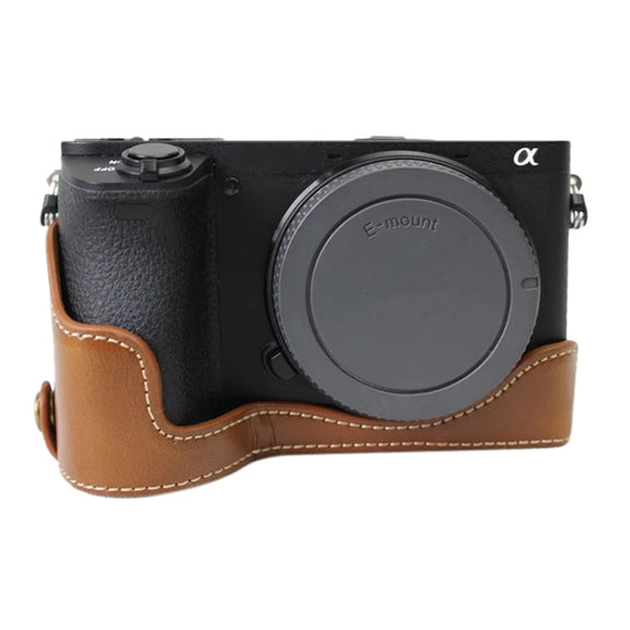 1/4 inch Thread PU Leather Camera Half Case Base for Sony ILCE-A6500 / A6500 (Brown)