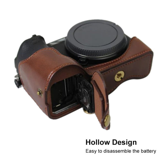 1/4 inch Thread PU Leather Camera Half Case Base for Sony ILCE-A6500 / A6500 (Brown)