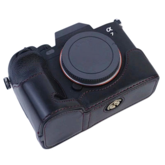 1/4 inch Thread PU Leather Camera Half Case Base for Sony A7 IV (Brown)