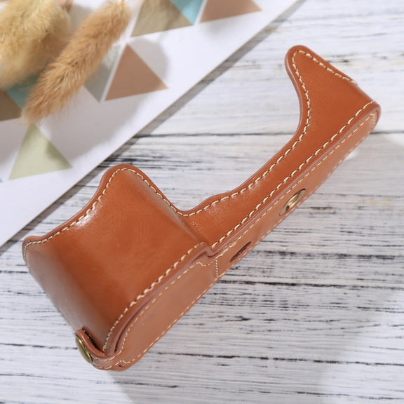 1/4 inch Thread PU Leather Camera Half Case Base for Sony Alpha 6100 / A6100(Brown)