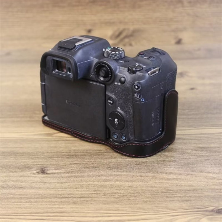 For Canon EOS R7 1/4 inch Thread PU Leather Camera Half Case Base (Brown)