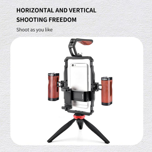 YELANGU LW101 Vlogging Live Broadcast LED Selfie Light Mic Smartphone Video Rig Handles Stabilizer Kits