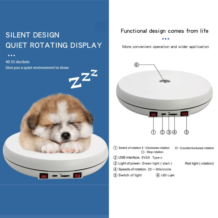 25cm LED Light Electric Rotating Display Stand Turntable (White)